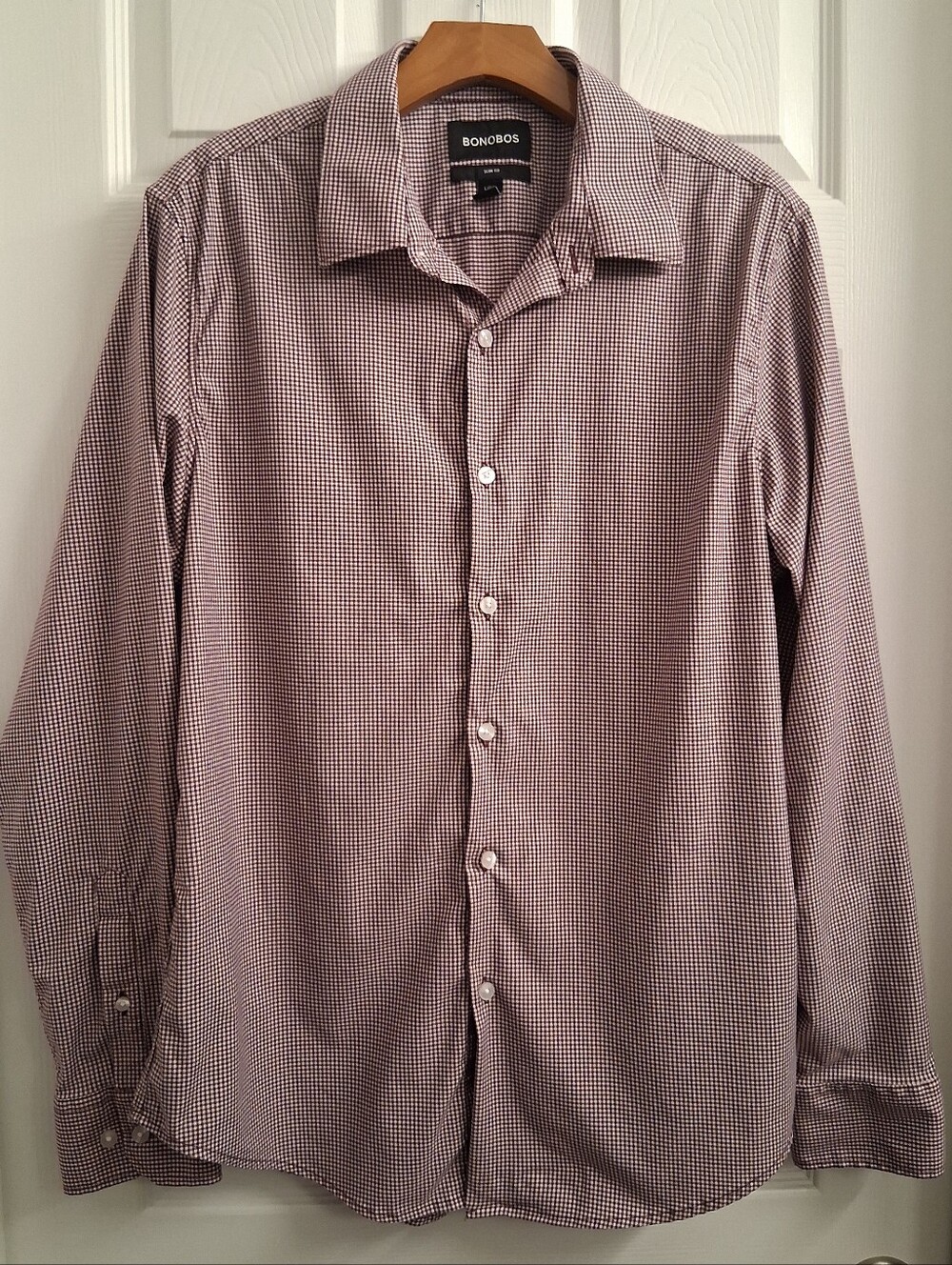 Bonobos Maroon Plaid Button Down Large Slim Fit